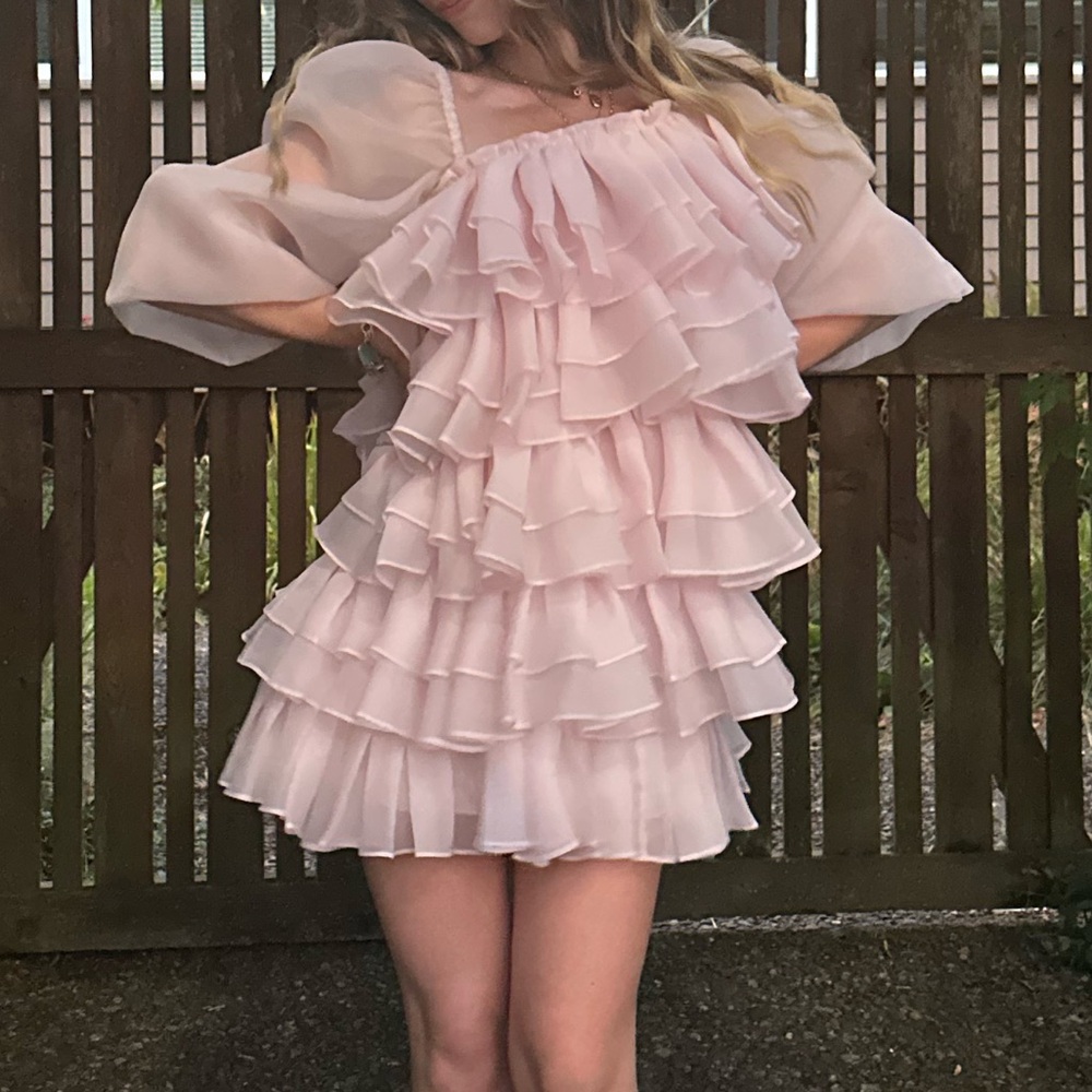 Selkie Pale Pink Ruffle Mini Dress